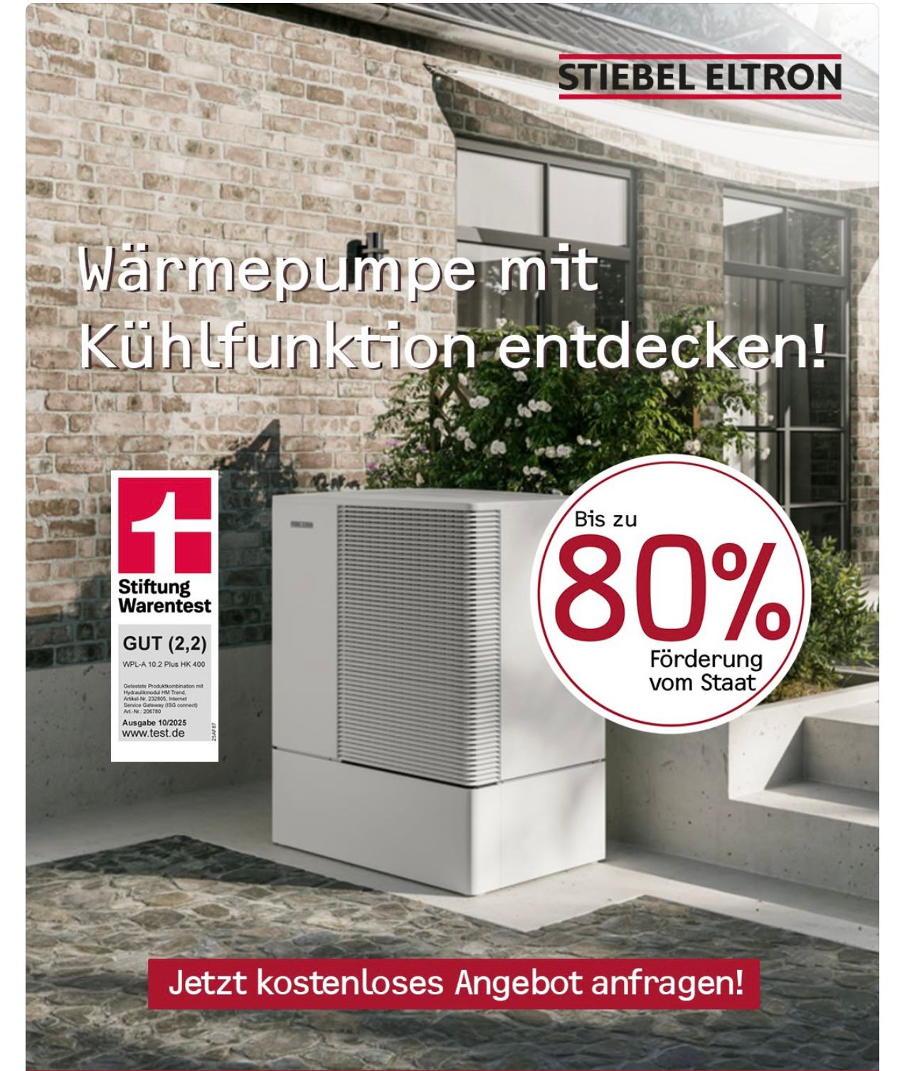 Stiebel Eltron Wärmepumpe mit Kühlfunktion – Stiftung Warentest GUT (2,2), bis zu 80 % Förderung vom Staat